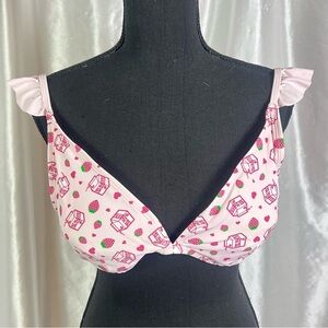Hot Topic Strawberry Milk Graphic Bikini Top Pink Swimwear XL
